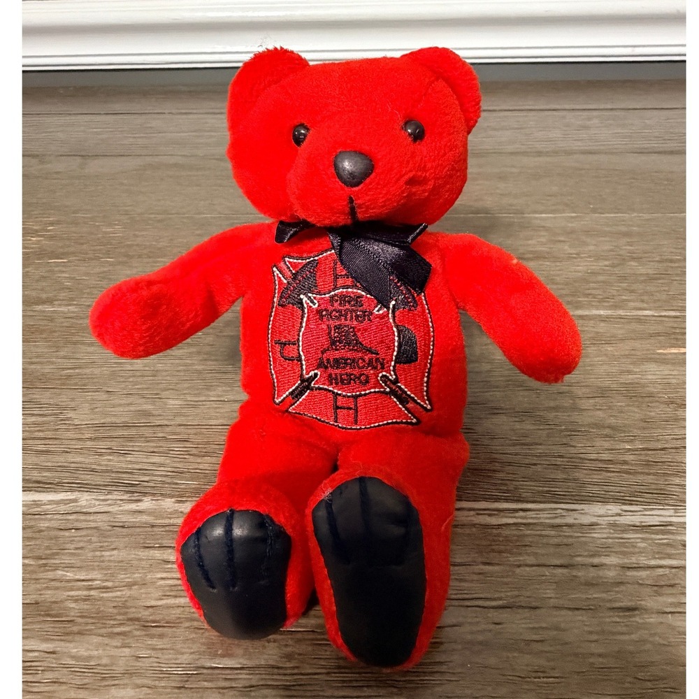 Honor Bear Firefighter Red Teddy Bear American Hero Plush American Flag
